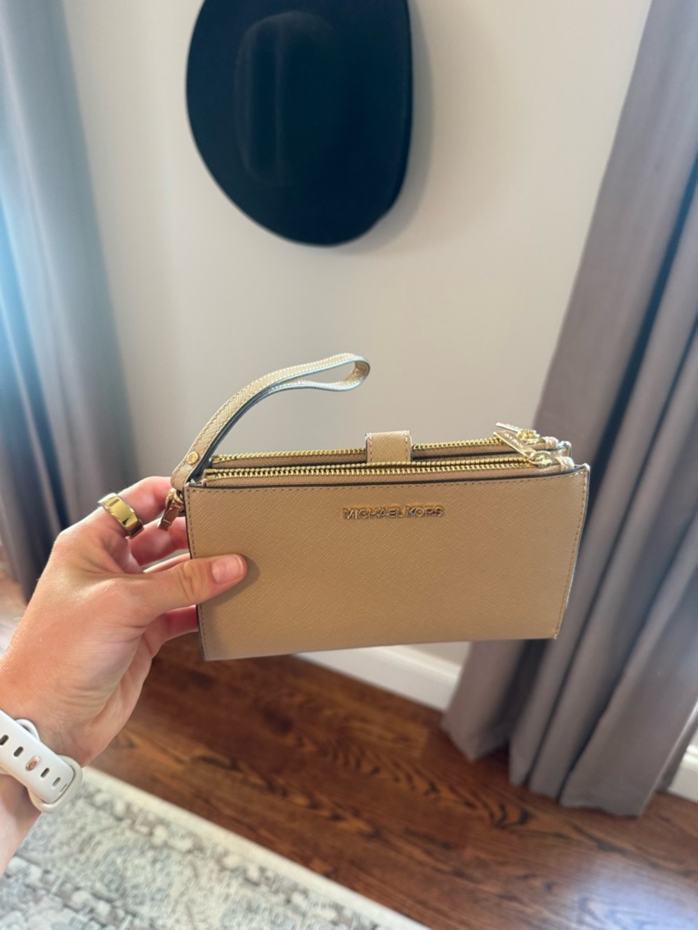 Michael Kors Neutral Beige Saffiano Wristlet
